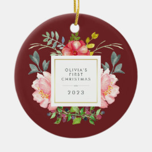  Girly Flowers Baby's Eerste Kerstmis Keramisch Ornament