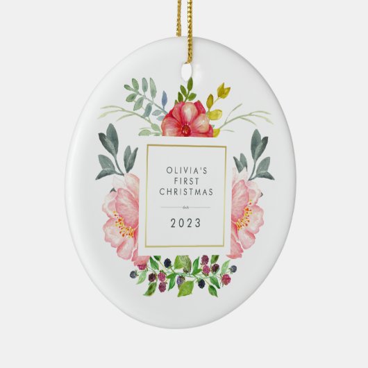  Girly Flowers Baby's Eerste Kerstmis Keramisch Ornament (Rechts)