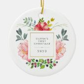 Girly Flowers Baby's Eerste Kerstmis Keramisch Ornament (Voorkant)