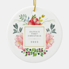  Girly Flowers Baby's Eerste Kerstmis Keramisch Ornament