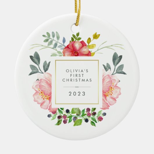  Girly Flowers Baby's Eerste Kerstmis Keramisch Ornament (Voorkant)