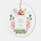  Girly Flowers Baby's Eerste Kerstmis Keramisch Ornament (Links)