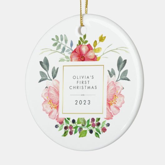 Girly Flowers Baby's Eerste Kerstmis Keramisch Ornament (Links)