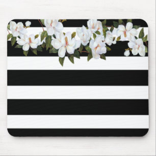 Girly Flowers Magnolia, Stripes Muismat