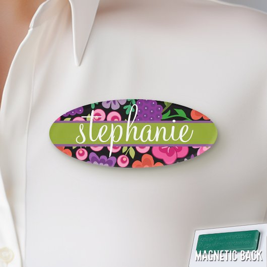 Girly Flowers met Cute Script - kleurrijk Naambadge