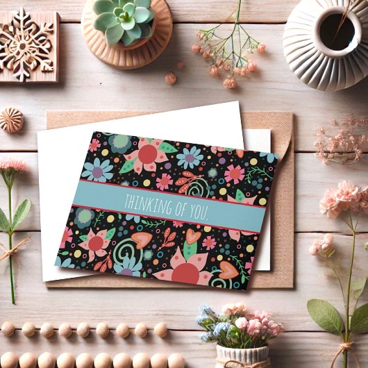 Girly Flowers Zwarte Inspirivity Notecard Kaart