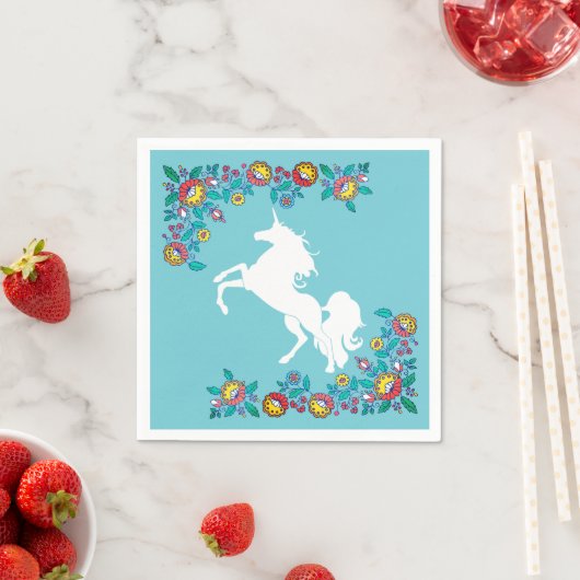 Girly Folk Flowers & White Unicorn Servet (Insitu)