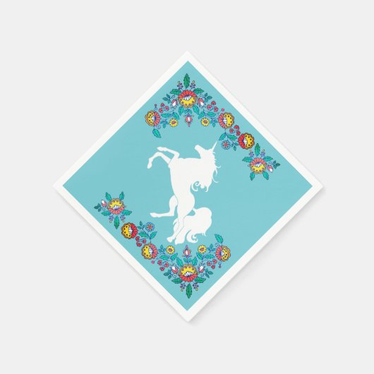 Girly Folk Flowers & White Unicorn Servet (Hoek)