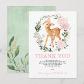 Girly Forest Herten Fawn Woodland groen Baby Bedankkaart (Voorkant / Achterkant)