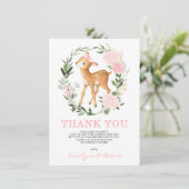 Girly Forest Herten Fawn Woodland groen Baby Bedankkaart (Staand voorkant)