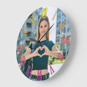 Girly Foto Geel Magenta Ombre Romeinse cijfers Grote Klok (Hoek)