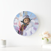 Girly Foto Pastel Rainbow Gradient Romeinse cijfer Grote Klok (Huis)