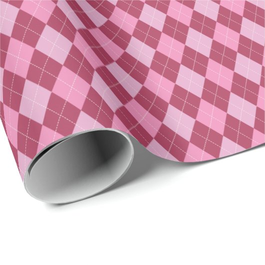 Girly framboos en roze kleine argyle patroon cadeaupapier (Rol Hoek)