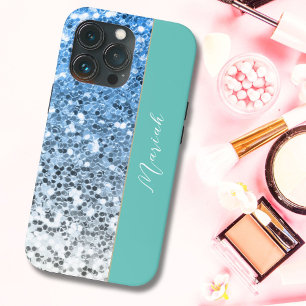Girly Fresh Zomer Blauw Ombre Zilver Glitter Case-Mate iPhone Case
