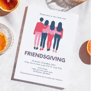 Girly Friendsgiving Thanksgiving Feestuitnodiging Kaart