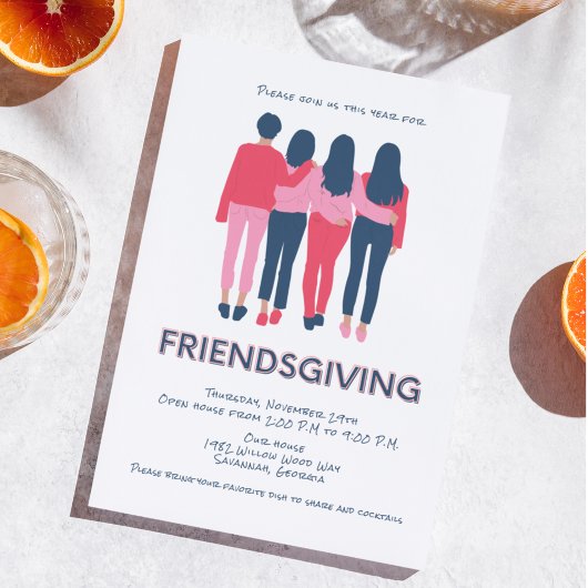 Girly Friendsgiving Thanksgiving Feestuitnodiging Kaart