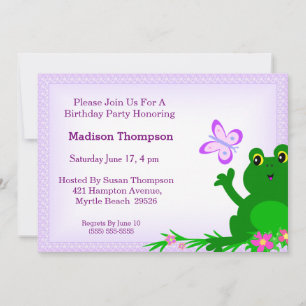 Girly Frog Birthday Party Invitation Kaart