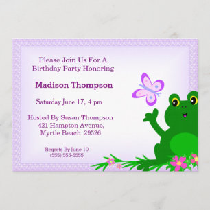 Girly Frog Birthday Party Invitation Kaart