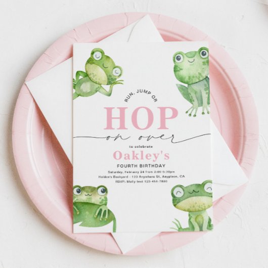 Girly Frog Birthday Party Invitation Kaart
