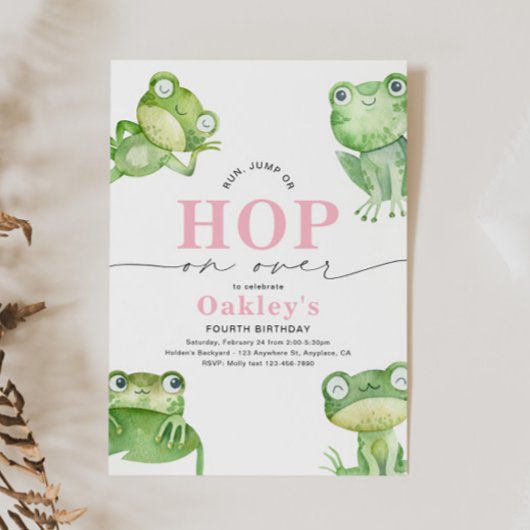 Girly Frog Birthday Party Invitation Kaart