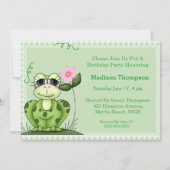 Girly Frog Birthday Party Invitation Kaart (Voorkant)