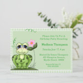 Girly Frog Birthday Party Invitation Kaart (Staand voorkant)