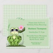 Girly Frog Birthday Party Invitation Kaart (Voorkant / Achterkant)