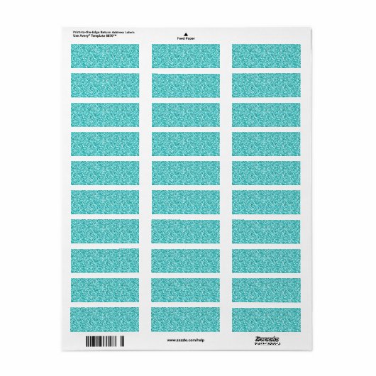 Girly, Fun Aqua Blue Glitter Printed Etiket (Full Sheet)