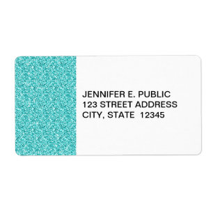 Girly, Fun Aqua Blue Glitter Printed Etiket