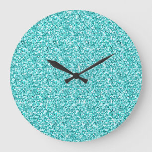 Girly, Fun Aqua Blue Glitter Printed Grote Klok