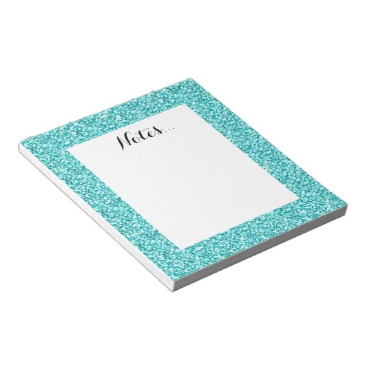 Girly, Fun Aqua Blue Glitter Printed Notitieblok (Schuin)