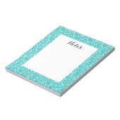 Girly, Fun Aqua Blue Glitter Printed Notitieblok (Linkerzijde)