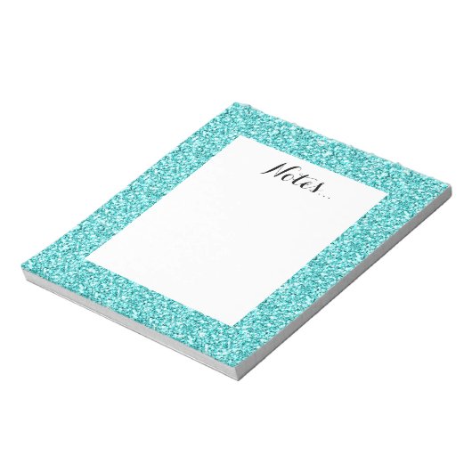 Girly, Fun Aqua Blue Glitter Printed Notitieblok (Linkerzijde)