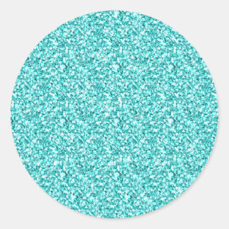 Girly, Fun Aqua Blue Glitter Printed Ronde Sticker