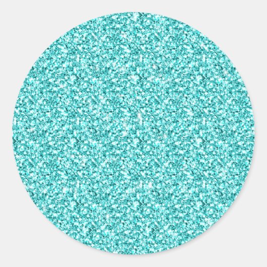 Girly, Fun Aqua Blue Glitter Printed Ronde Sticker (Voorkant)