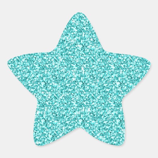 Girly, Fun Aqua Blue Glitter Printed Ster Sticker (Voorkant)