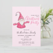 Girly Fun Gnome gepersonaliseerde roze kerst Kaart (Staand voorkant)