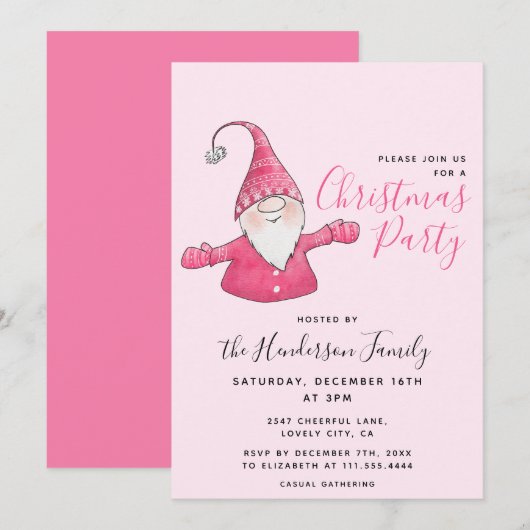 Girly Fun Gnome gepersonaliseerde roze kerst Kaart (Voorkant / Achterkant)