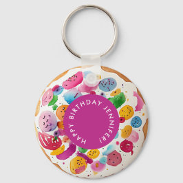 Girly Fun Kleurrijke Hot Roze Witte Donut Waterver Sleutelhanger