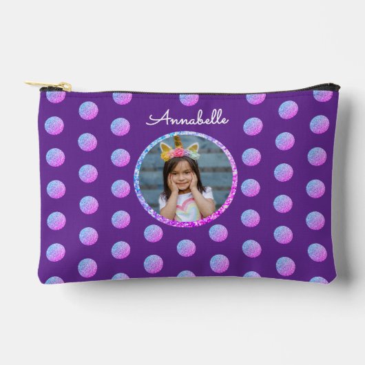 Girly Fun Paarse en Roze Glitter Polka Dots Foto Etui (Voorkant)