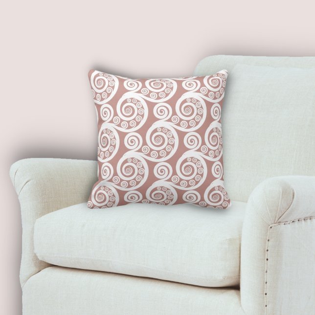 Girly Fun Roze & Witte Varen Frond Curls Patroon Kussen (Girly Fun Pink & White Fern Frond Curls Pattern Throw Pillow, Living Room)