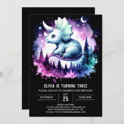 Girly Fun Triceratops Verjaardag Kaart (Voorkant / Achterkant)