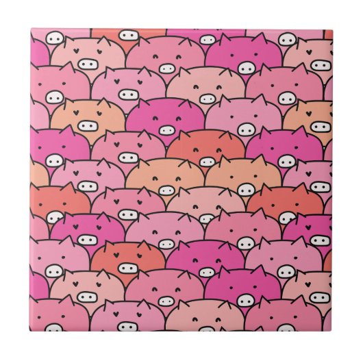Girly Funny Pig Pattern Tegeltje (Voorkant)