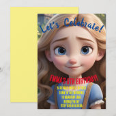 Girly geanimeerde look stijl verjaardagsfeestje kaart (Voorkant / Achterkant)