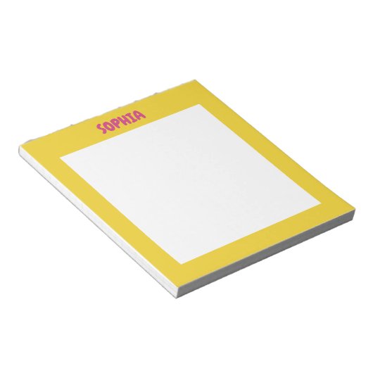 Girly Geel & Heet Roze Naam Notitieblok (Schuin)