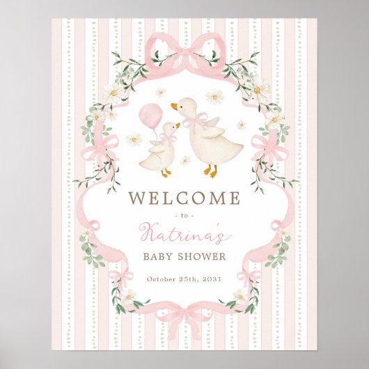 Girly Gekke Goose Coquette Bow Baby shower Welkom Poster (Voorkant)