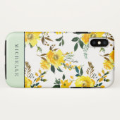 Girly Gele bloemen en groen monogram Case-Mate iPhone Case (Achterkant (horizontaal))