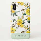 Girly Gele bloemen en groen monogram Case-Mate iPhone Case (Achterkant)