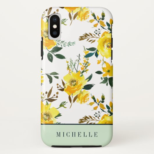 Girly Gele bloemen en groen monogram Case-Mate iPhone Case (Achterkant)