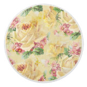 Girly Gele Rozen en Roze Daisies Keramische Knop (Voorkant)